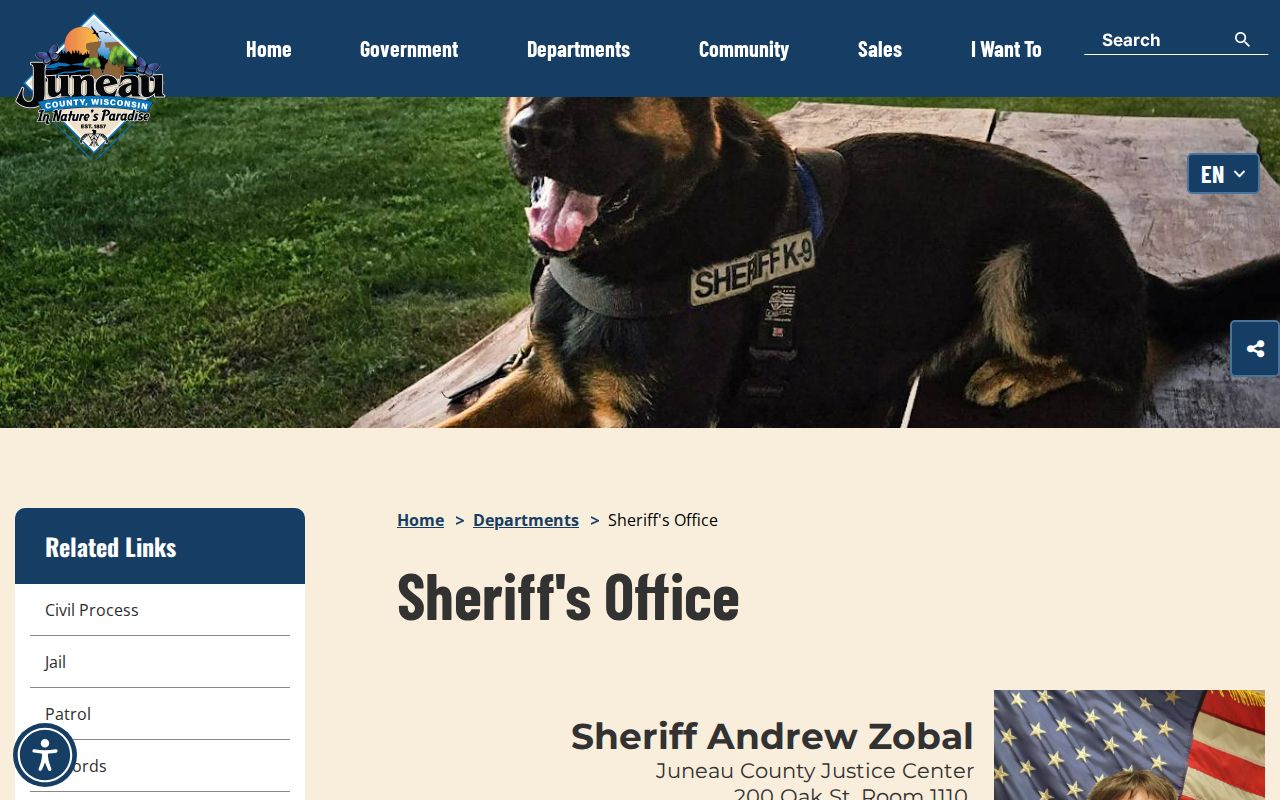 Juneau County Sheriff official warrant contact page