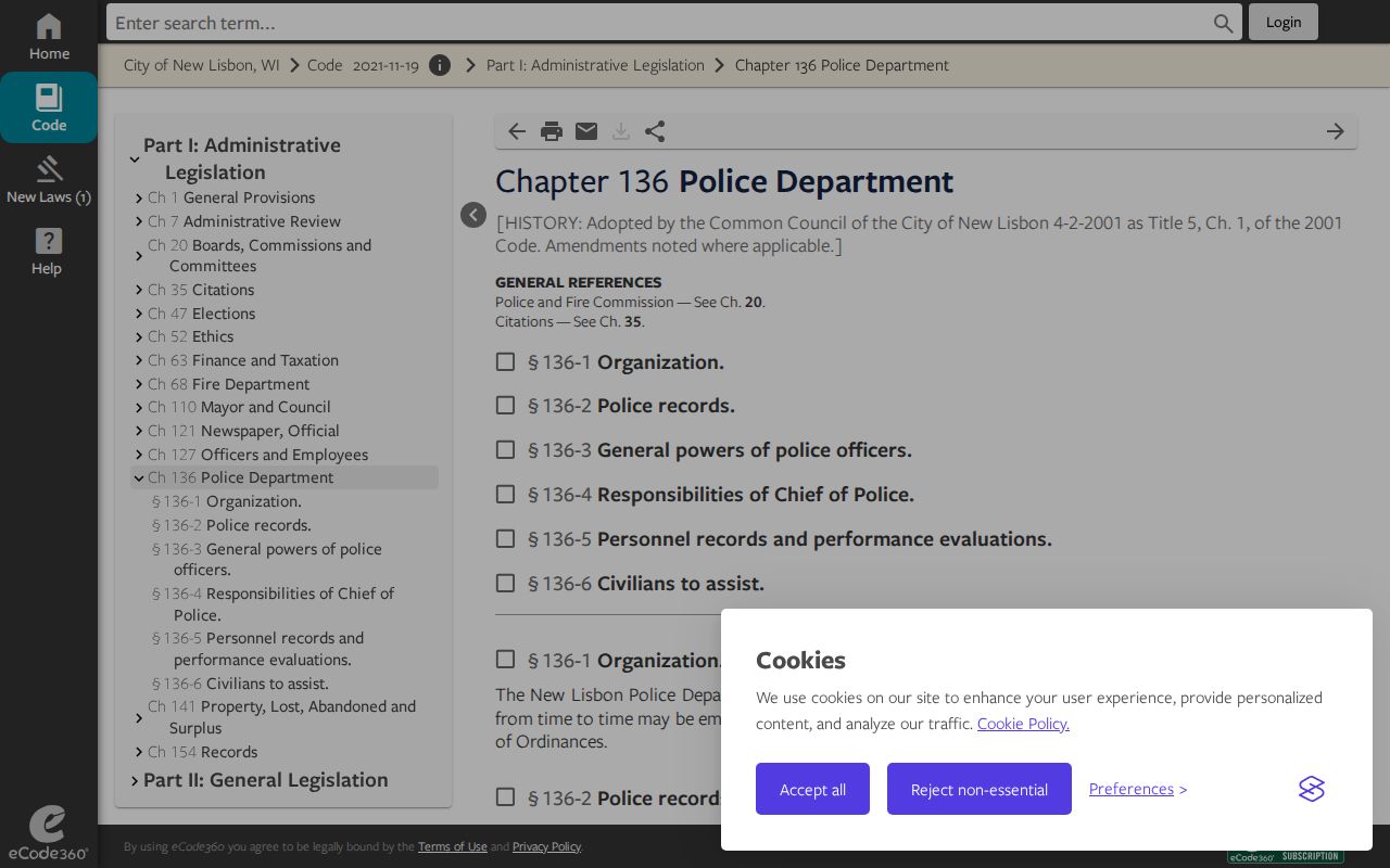 New Lisbon Wisconsin official arrest-record ordinance for police records